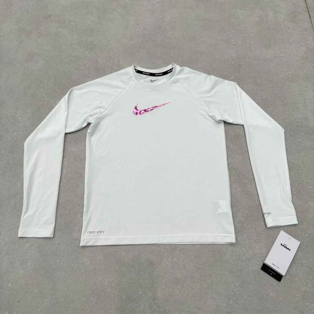 NWT NIKE girls rashguard white pink L